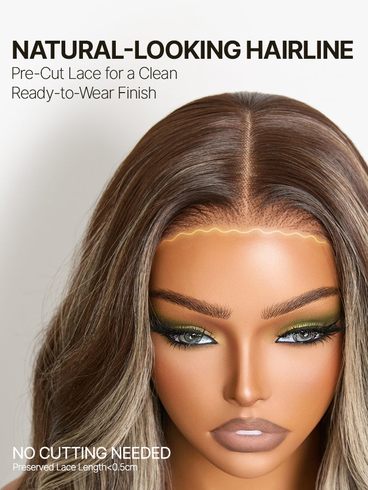 Frodio Veralux™ Blend Human Hair 9x6 Lace Wig Layered Wavy Wig Brown Blonde Highlight-03