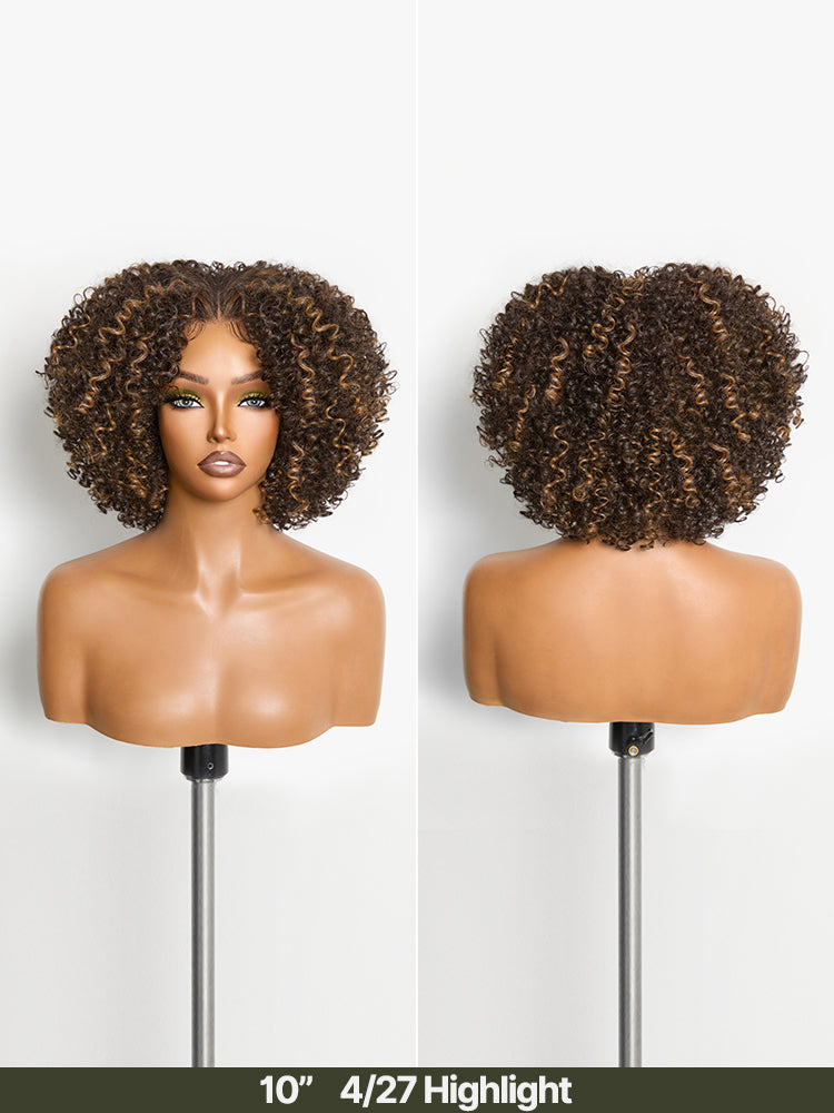 Frodio Veralux™ Blend Human Hair Short Jerry Curly Wig Glueless Pre-Cut Lace Wear and Go-44