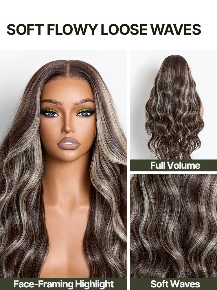 Frodio Veralux™ Blend Human Hair Loose wave Wig 9x6 Lace Brown Blonde Highlight 28 Inch-17