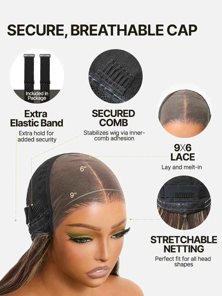 Frodio Veralux™ Blend Human Hair Loose wave Wig 9x6 Lace Brown Blonde Highlight 28 Inch-19