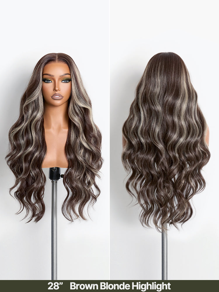 Frodio Veralux™ Blend Human Hair Loose wave Wig 9x6 Lace Brown Blonde Highlight 28 Inch-21