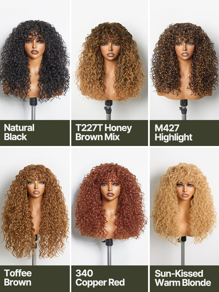 [Free Wigs Giveaway] Frodio Veralux™ Blend Human Hair Boho Curly Wig with Bangs Effortless Shaggy Waves Put on and Go-07