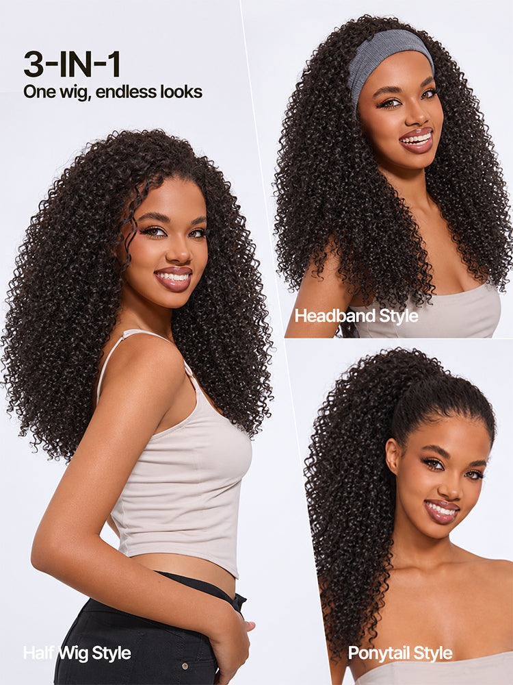 Frodio Veralux™ Blend Human Hair 3-in-1 Kinky Curly Half Wig Minimal Leave-out-02