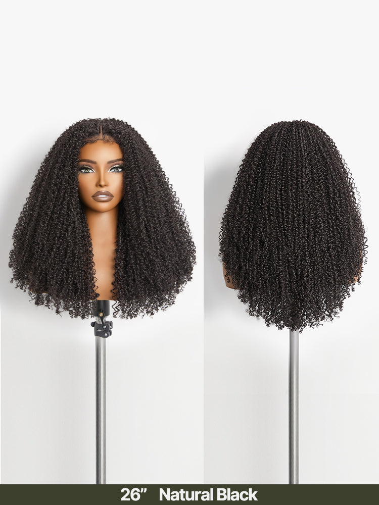 Frodio Veralux™ Synthetic Fiber Kinky Curly Drawstring Wig Middle Part Pre-Cut Lace Wear & Go Beginner Friendly-10