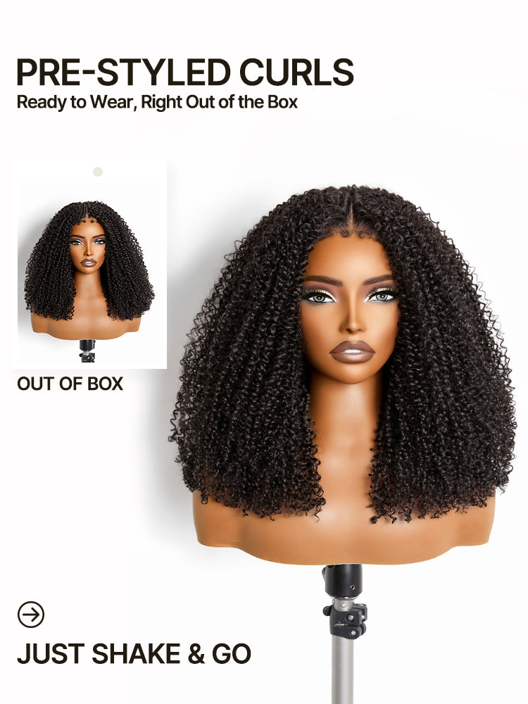 Frodio Veralux™ Synthetic Fiber Kinky Curly Drawstring Wig Middle Part Pre-Cut Lace Wear & Go Beginner Friendly-04