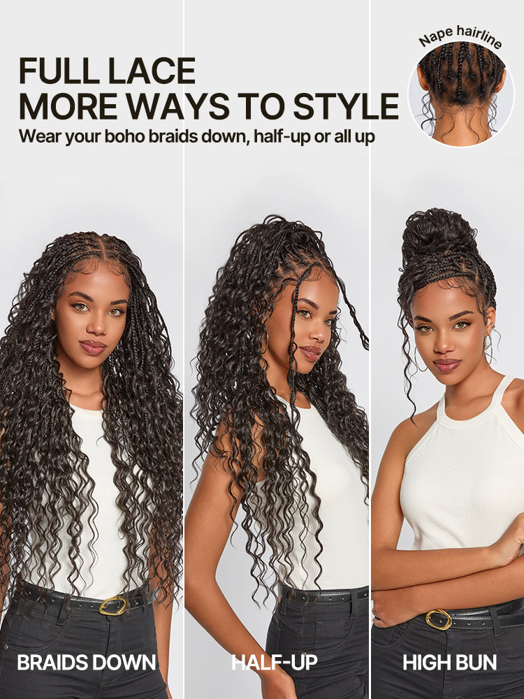 [Special Deal] Frodio Veralux™ Fiber Silver Grey Full Lace Boho Braids Synthetic Box Braid Wig With Boho Curls-03