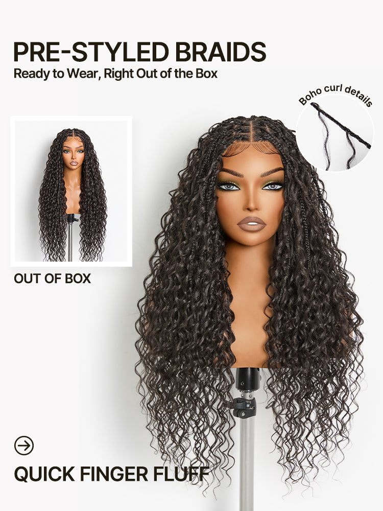 [Special Deal] Frodio Veralux™ Fiber Silver Grey Full Lace Boho Braids Synthetic Box Braid Wig With Boho Curls-06