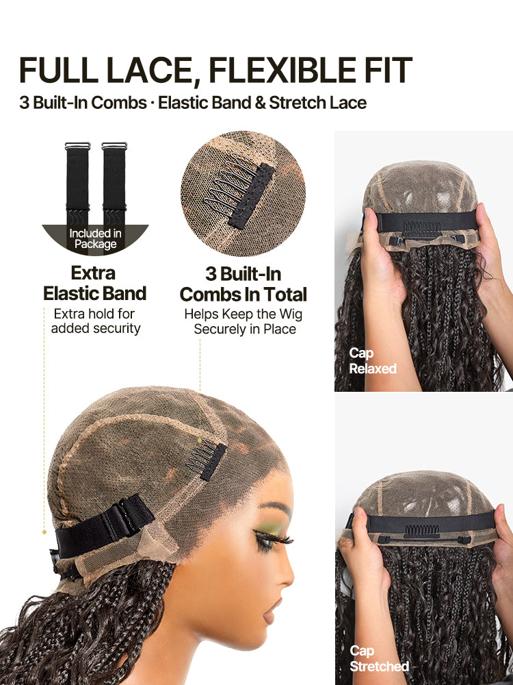 [Special Deal] Frodio Veralux™ Fiber Silver Grey Full Lace Boho Braids Synthetic Box Braid Wig With Boho Curls-07