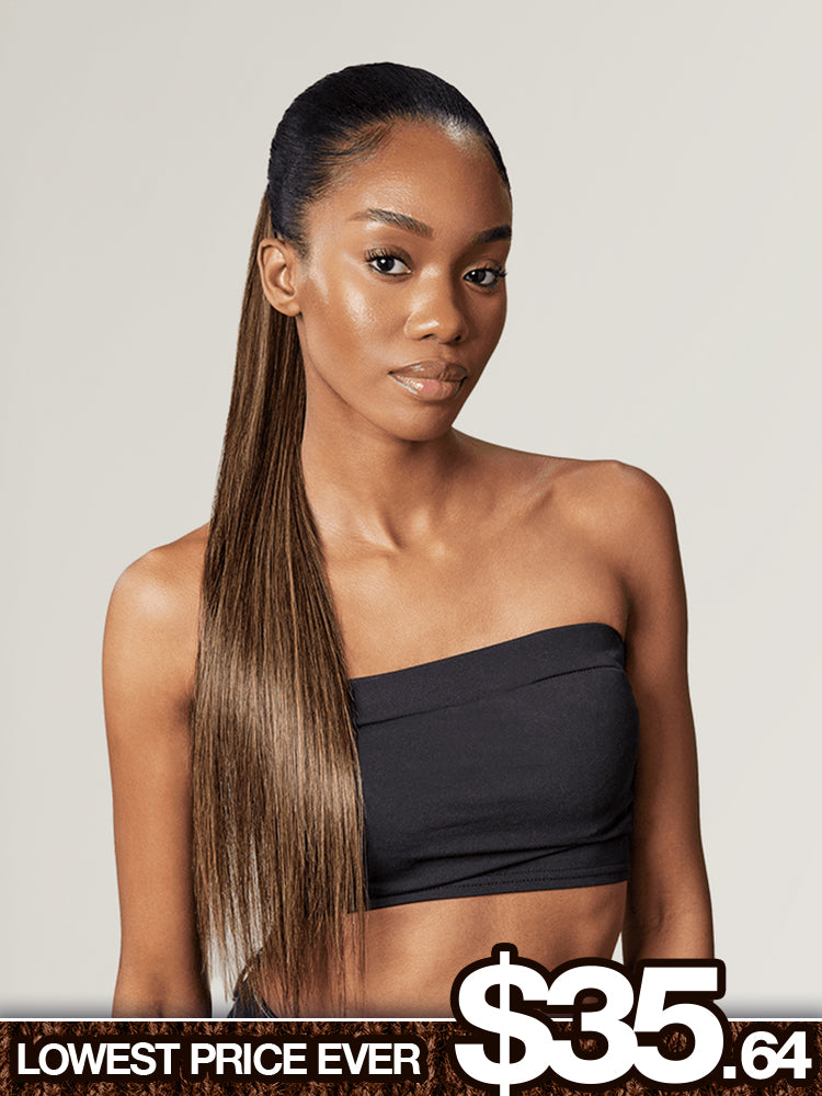 Frodio Ponypop Honey Blonde Highlight Straight Wrap Around Ponytail Human Hair - JOY