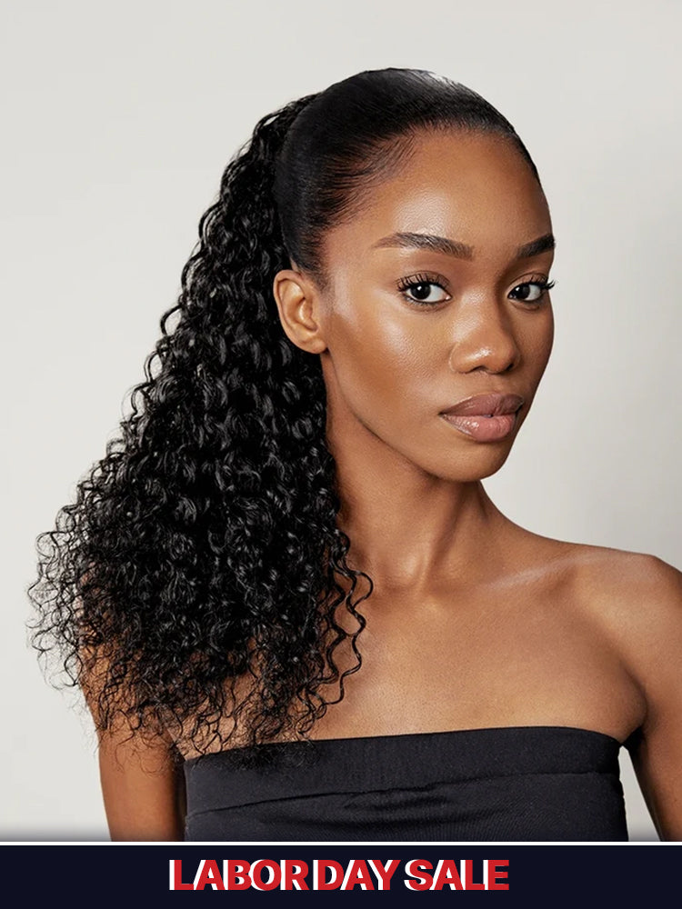 Frodio Ponypop Full Natural Water Wave Drawstring Ponytail Human Hair Extensions