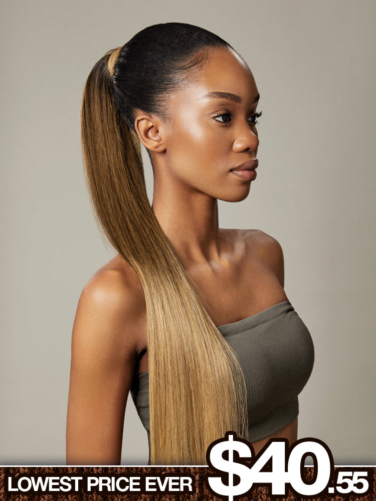 Frodio Ponypop 3 Tone Ombre Seamless Straight Wrap Around Ponytail Human Hair- Ombre