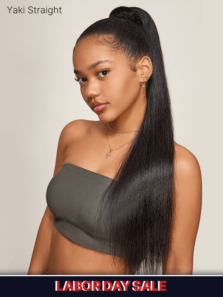 Frodio Ponypop Natural Black Yaki Straight Wrap Around Ponytail Human Hair - Nia