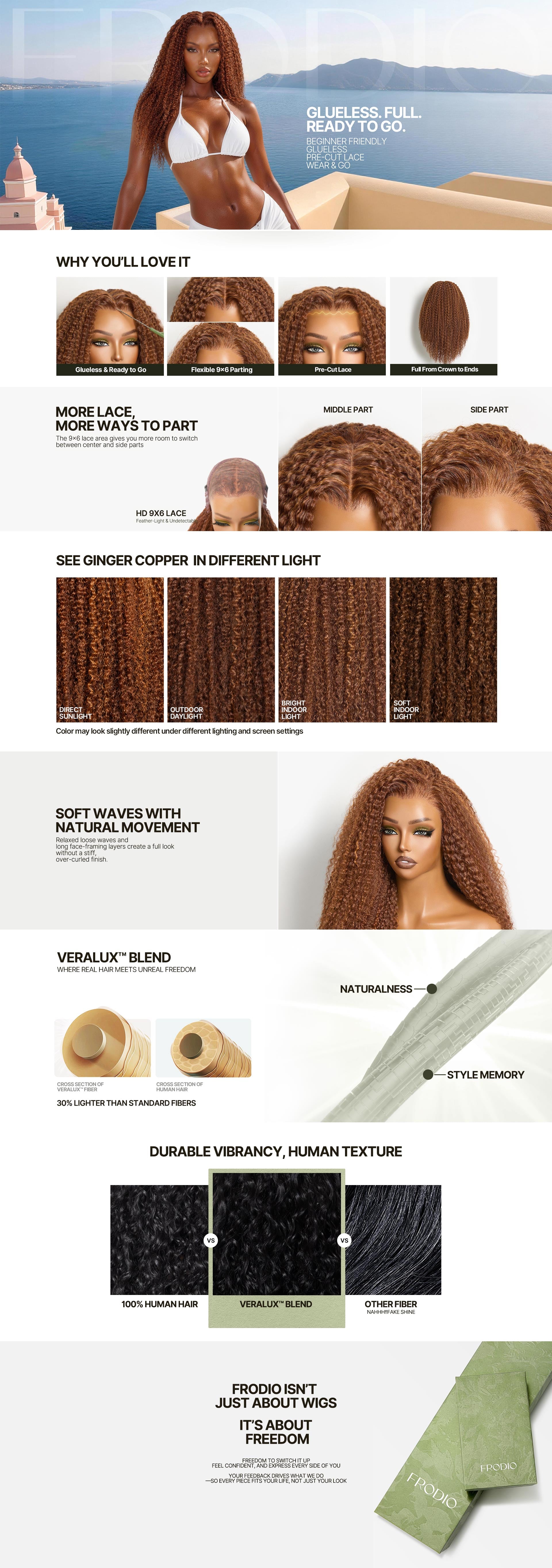 Frodio Veralux™ Blend Human Hair Defined Kinky Curly Wig 9x6 Lace Glue
