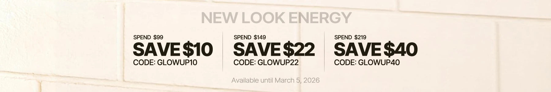 Promotional banner with energy drink branding and discount codes on a light background